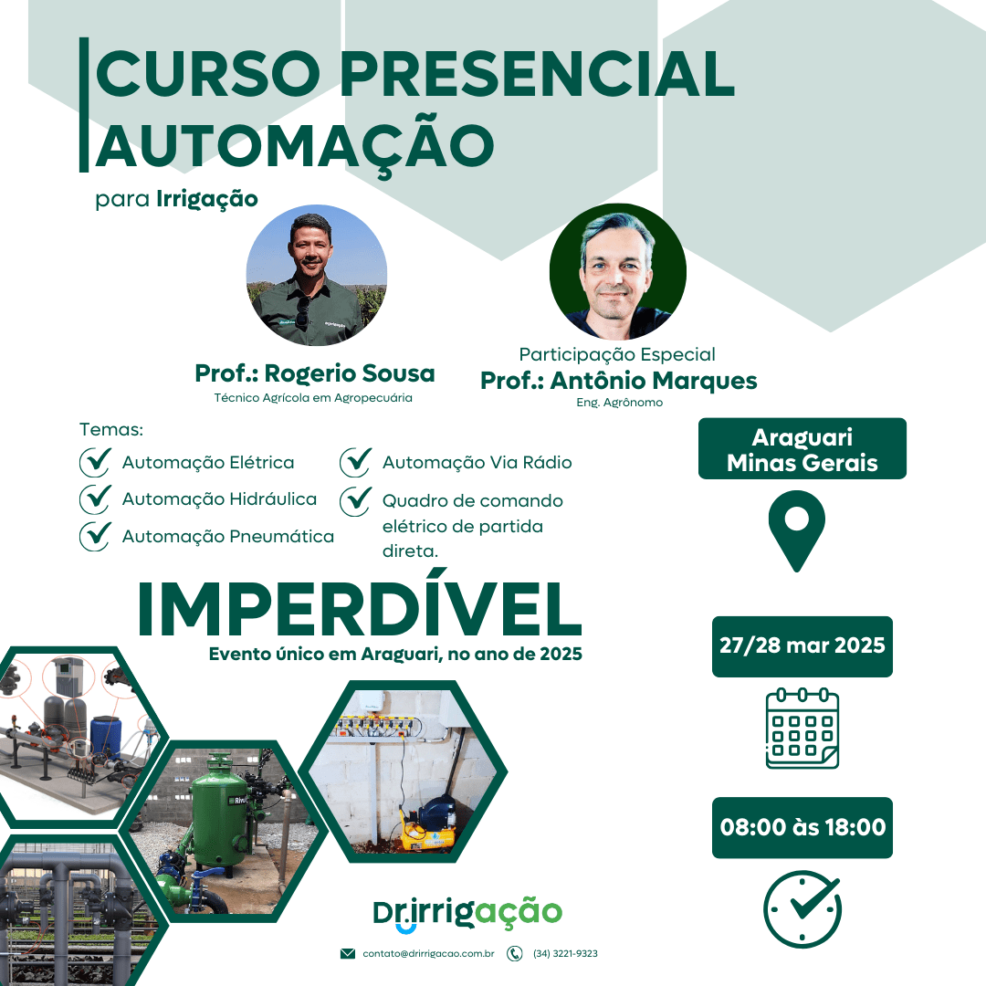 Curso presencial de Automação de sistema de irrigação Agrícola/Paisagismo - Araguari, Minas Gerais dias 27 e 28 março 2025 