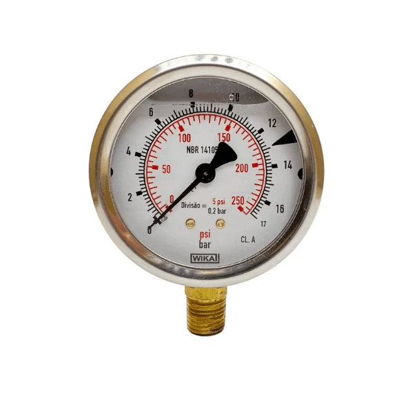 Manômetro com Caixa Metálica e Glicerina 0 a 17 Bar 1/4" – Doutor Irrigação