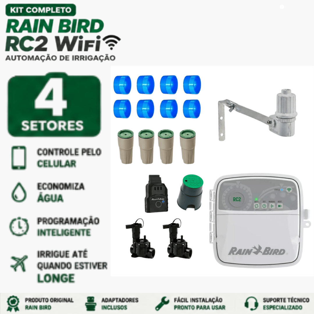 Kit Rain Bird Rc2 Wifi Automação 4 Setores