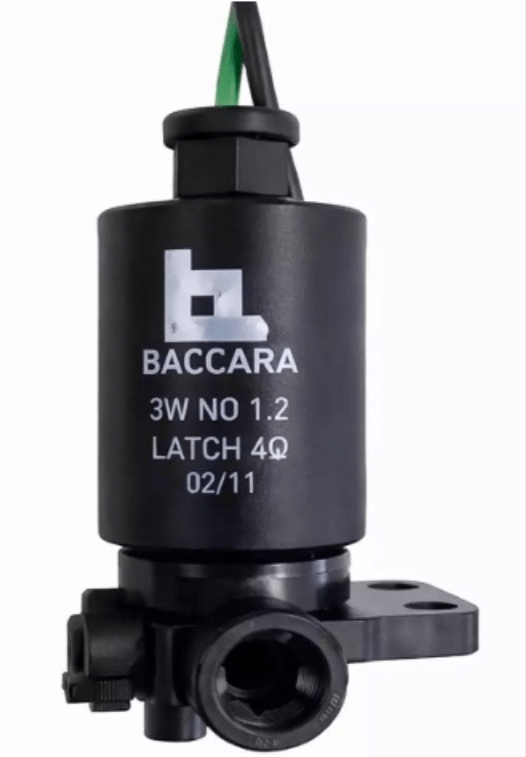 Solenoide Latching (Pulso) 3 Vias 9–12VDC com Base N.O – 10 bar – 1/8" | Baccara