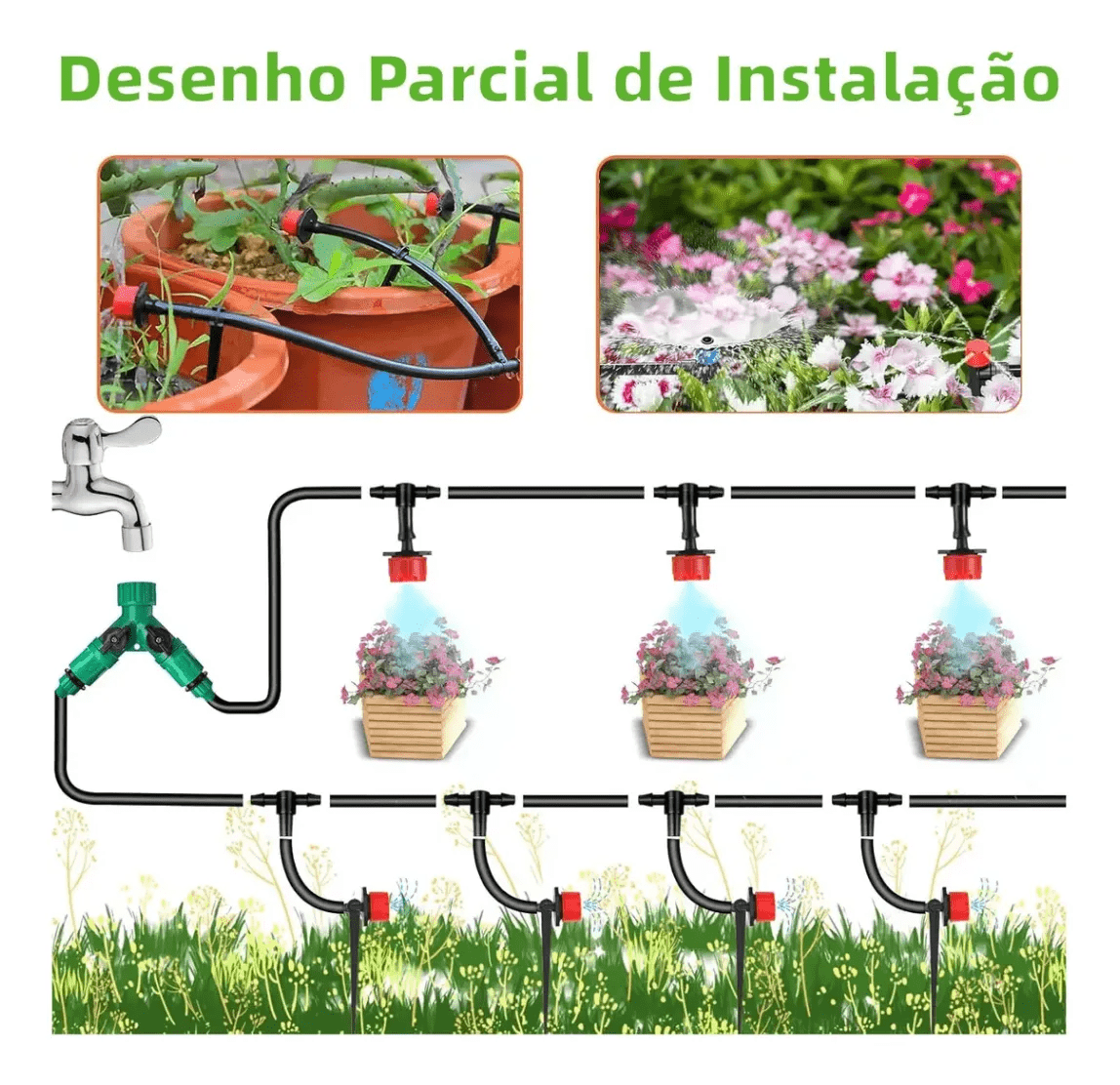 Kit Irrigação Automática 40m 35 Gotejadores Vasos Hortas