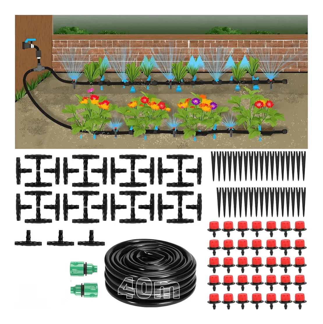 Kit Irrigação Automática 40m 35 Gotejadores Vasos Hortas