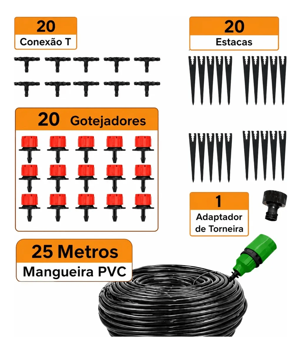 Kit Irrigação Para 20 Vasos/horta Gotejamento (kit Completo)