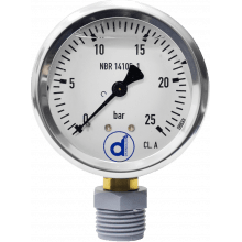 Manometro Vertical Rosca 1/4 Npt COM Glicerina 0 a 4 BAR, 0 a 7 BAR, 0 a 10 BAR, 0 a 16 BAR, 0 a 25 BAR