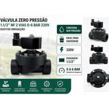 Válvula Zero Pressão 1.1/2" 220V – Ideal para Caixa d'Água, Gravidade e Irrigação Sem Bomba  - Doutor Irrigação